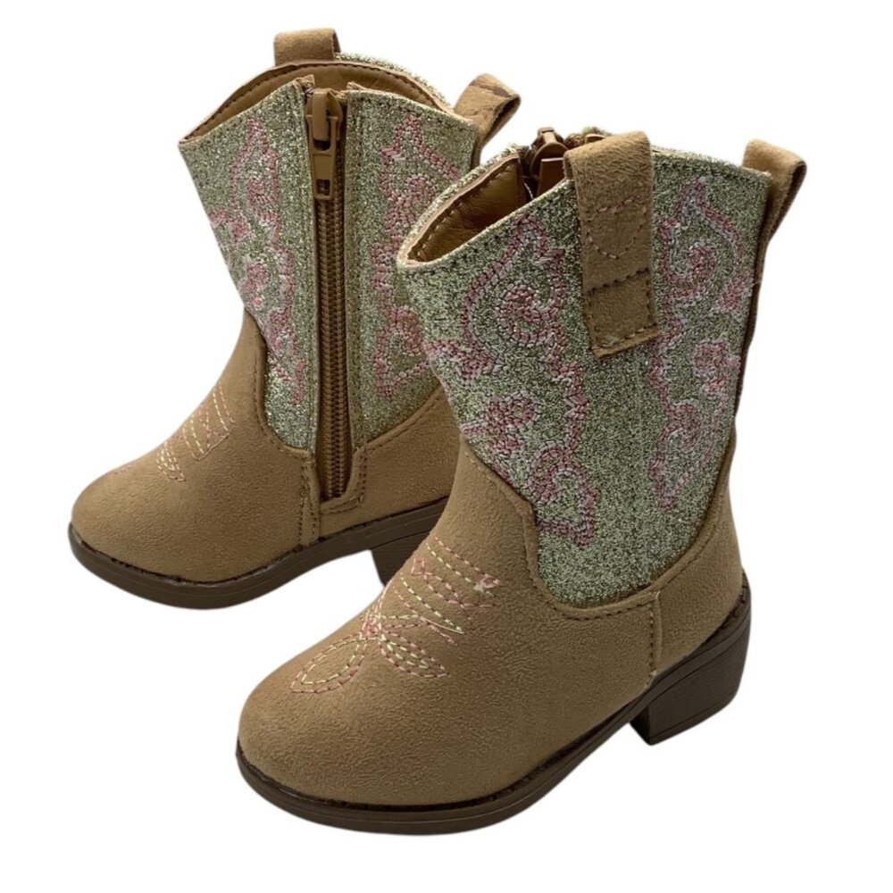 Nicole Miller Western Cowboy Boots Girl Toddler Size 4 Embroidered Side Zip NWOT